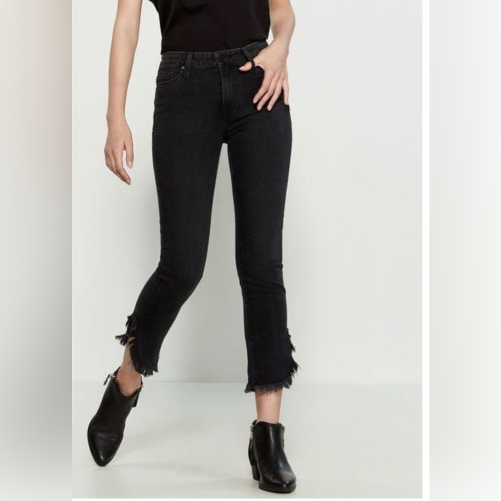 Paige Black Hoxton Straight Ankle Curved Distressed Hem Jeans Size 25